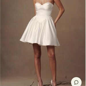 Meshki White Ruched Sweetheart Dress